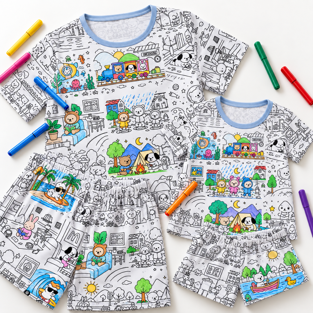 Kit Pijamas Bobbie Goods Oficial para Colorir em Família + 12 Canetinhas Faber Castell de Brinde