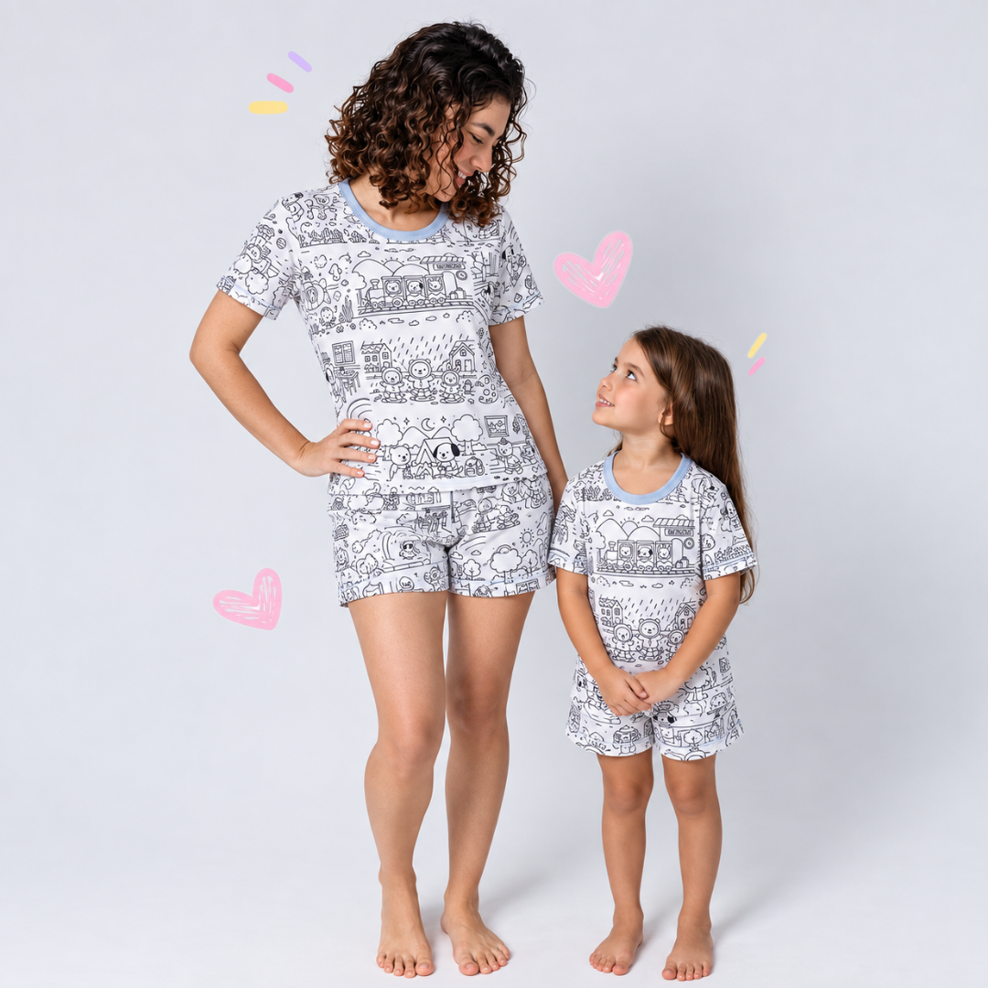 Kit Pijamas Bobbie Goods Oficial para Colorir em Família + 12 Canetinhas Faber Castell de Brinde