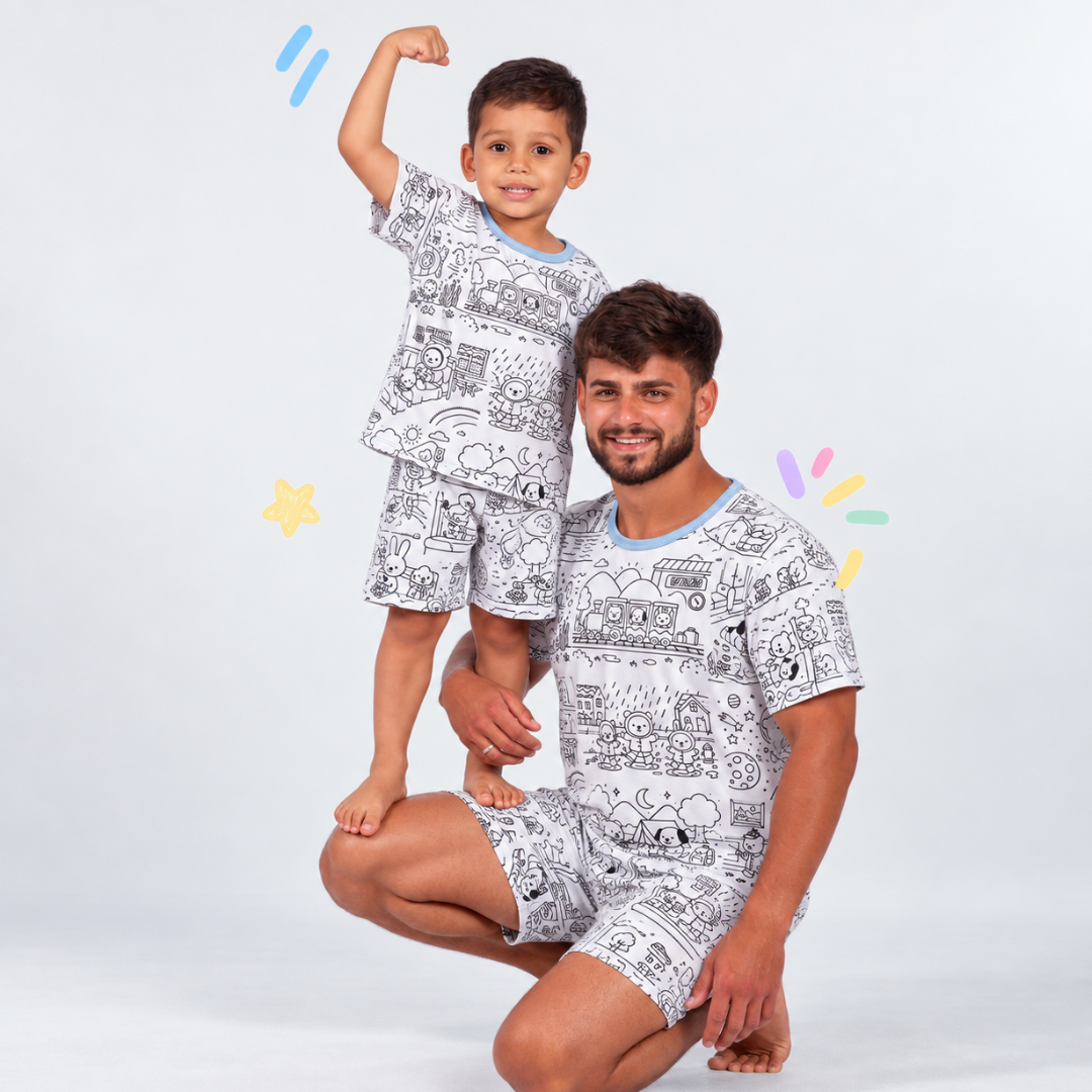 Kit Pijamas Bobbie Goods Oficial para Colorir em Família + 12 Canetinhas Faber Castell de Brinde