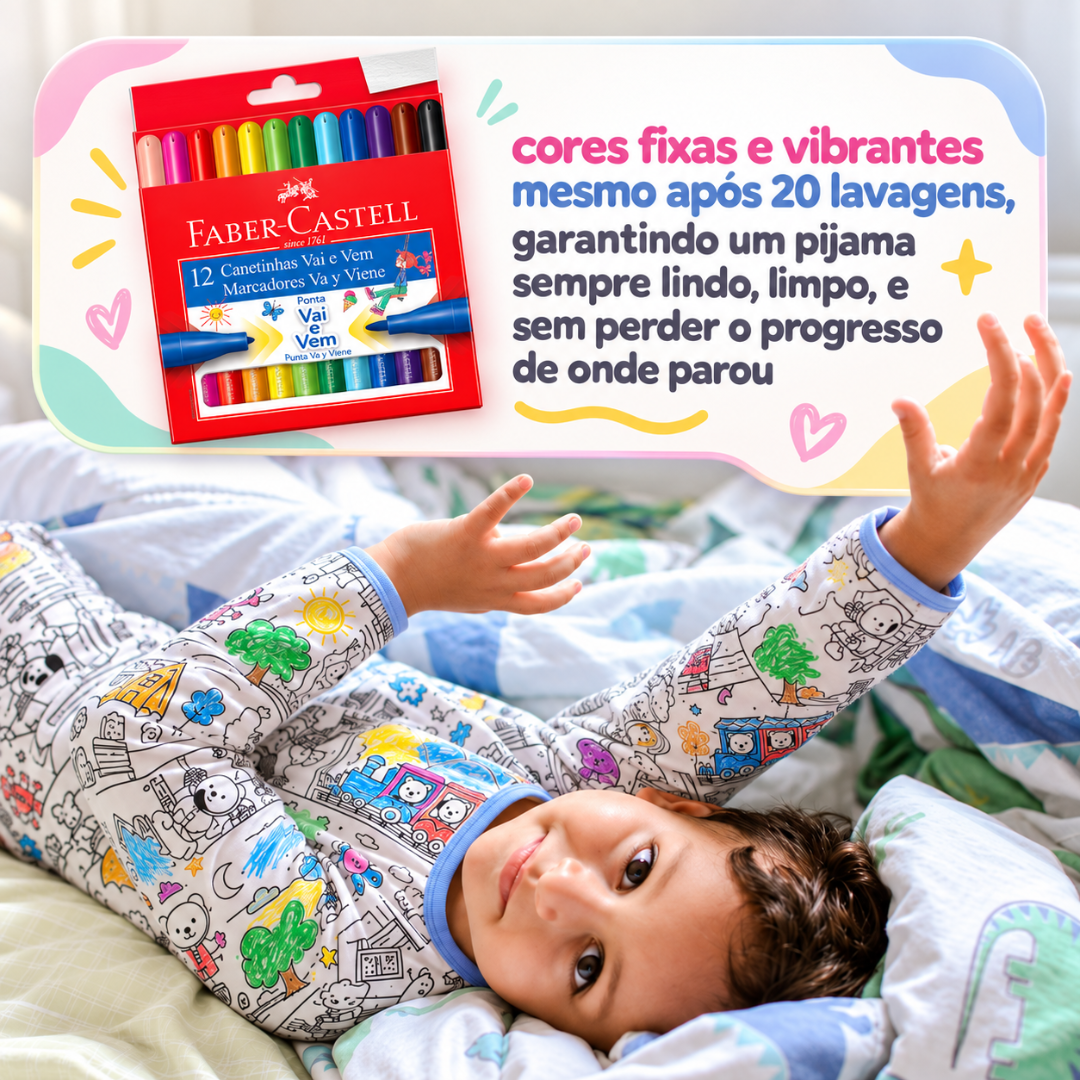 Kit Pijamas Bobbie Goods Oficial para Colorir em Família + 12 Canetinhas Faber Castell de Brinde