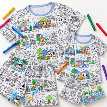 Kit Pijamas Bobbie Goods Oficial para Colorir em Família + 12 Canetinhas Faber Castell de Brinde